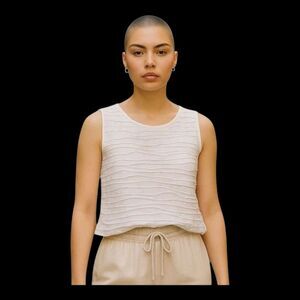 Carol Turner Tank Wavy Pleated Textured Top Cotton Blend Made in USA XL Cream